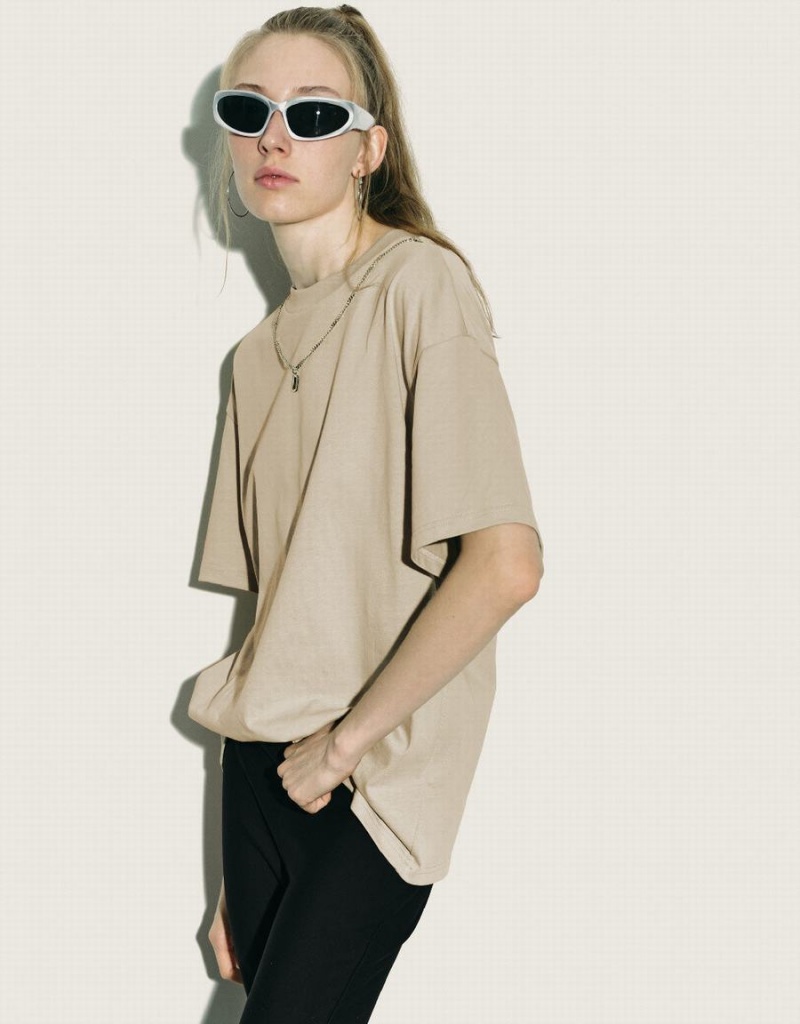 Khaki Women's Urban Revivo Regular With Necklace T Shirts | TKE7336MA