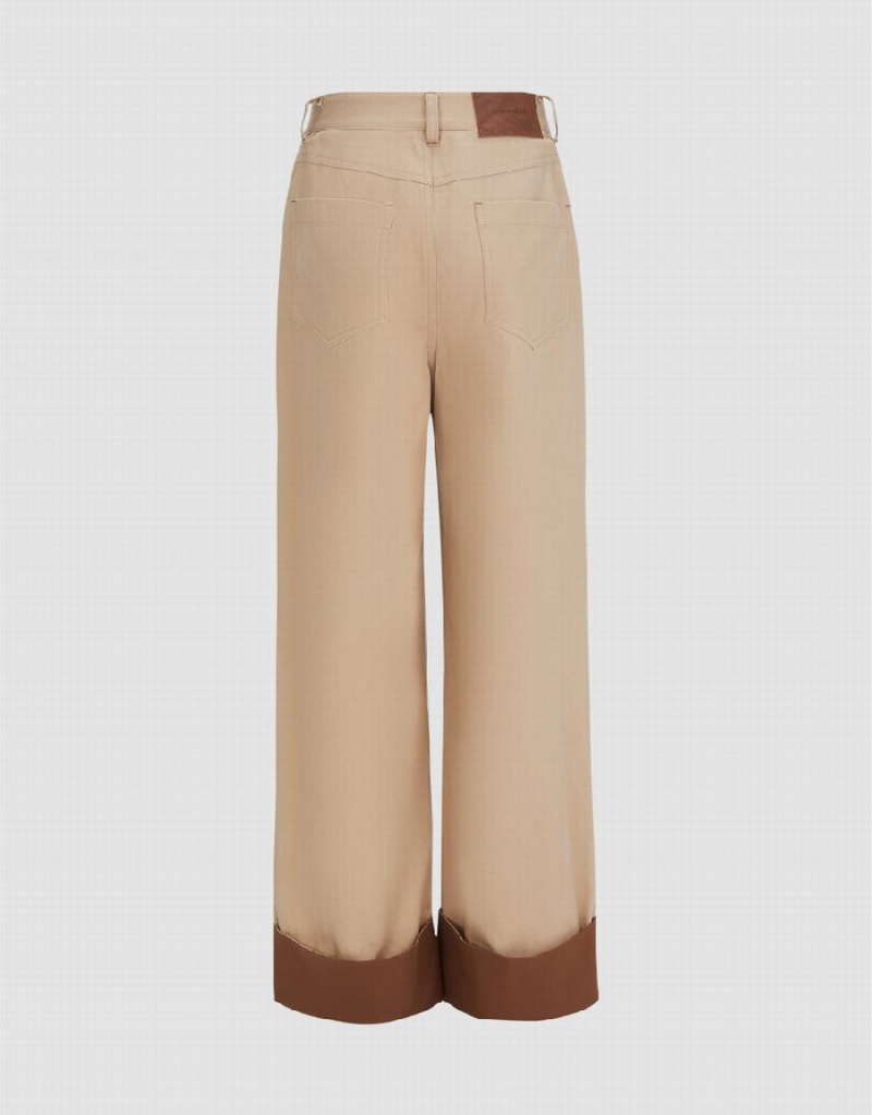 Khaki Women's Urban Revivo Rolled Up Hem Straight Pants | CNO2797XA