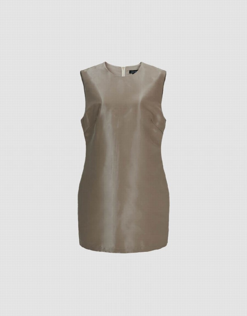 Khaki Women's Urban Revivo Sleeveless Crew Neck Straight Dress | LXH5088NI