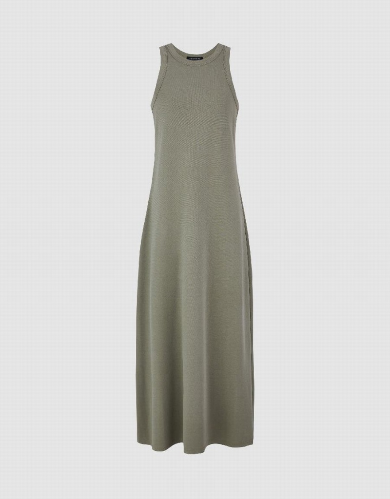 Khaki Women's Urban Revivo Sleeveless Crew Neck A-Line Dress | UFO6682AT