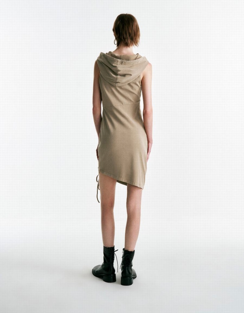 Khaki Women's Urban Revivo Sleeveless Hooded Skater Dress | TFZ283XG