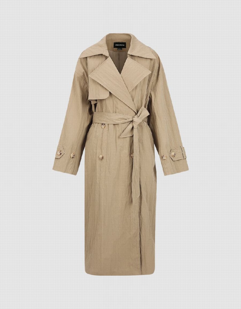 Khaki Women's Urban Revivo Straight With Belt Trench Coat | IBU1944FI