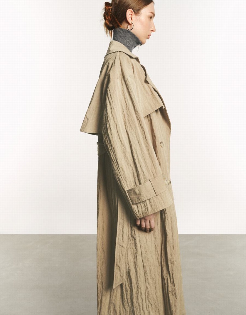 Khaki Women's Urban Revivo Straight With Belt Trench Coat | IBU1944FI