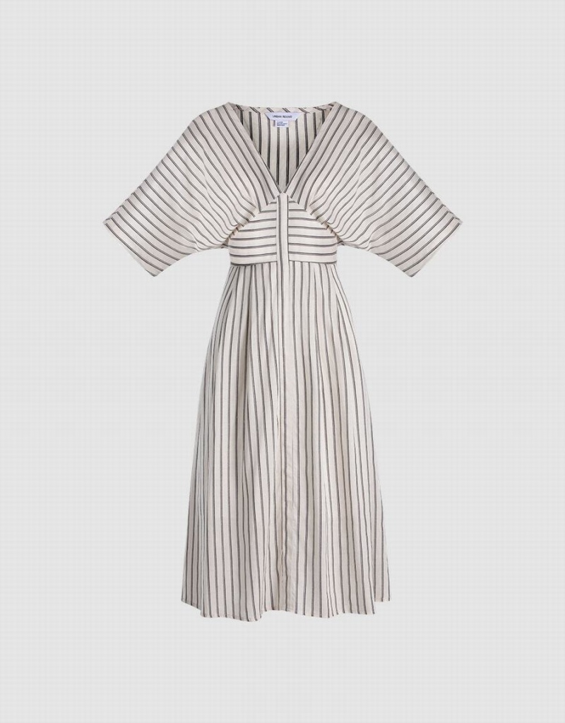 Khaki Women\'s Urban Revivo Striped Button Front Midi Dress | ZFU7944AO