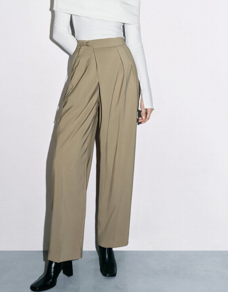 Khaki Women's Urban Revivo Tailored Straight Pants | WGR4784LF