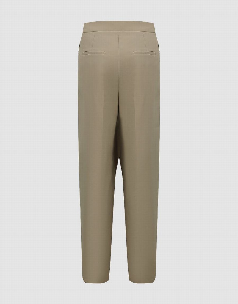 Khaki Women's Urban Revivo Tailored Straight Pants | WGR4784LF