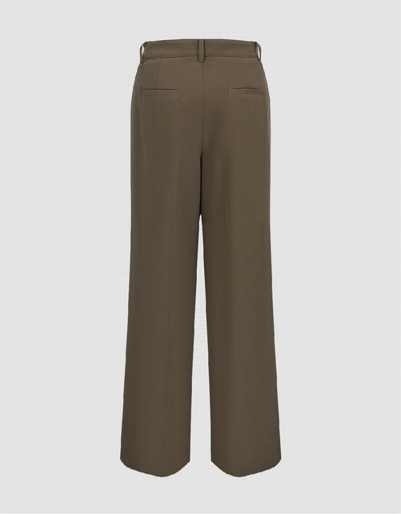 Khaki Women's Urban Revivo Tailored Wide-Leg Pants | GRB148EC