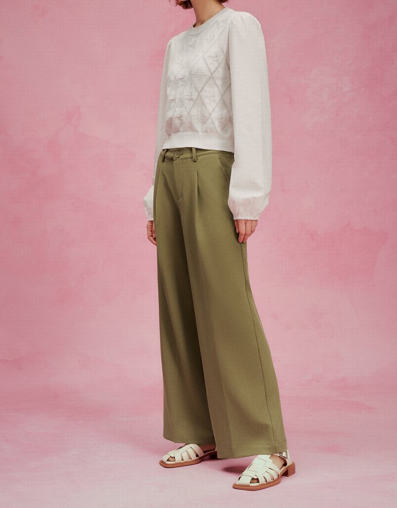 Khaki Women's Urban Revivo Tailored Wide-Leg Pants | GRB148EC