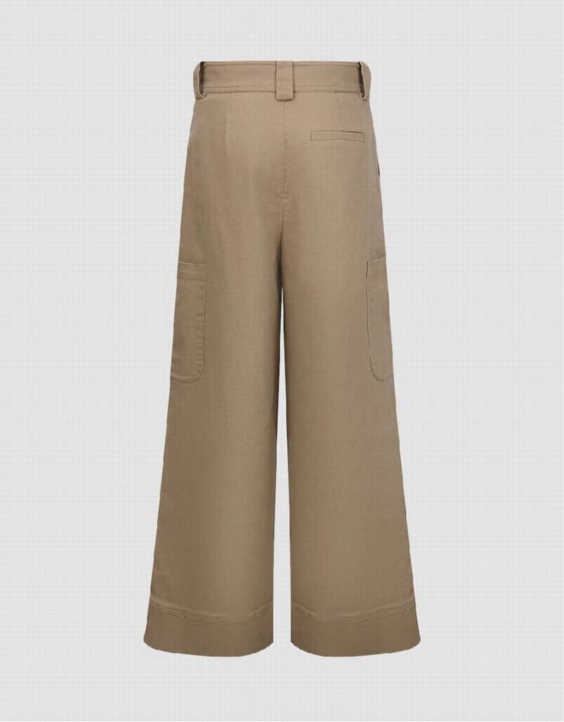 Khaki Women's Urban Revivo Wide-Leg Pants | UTY328EG