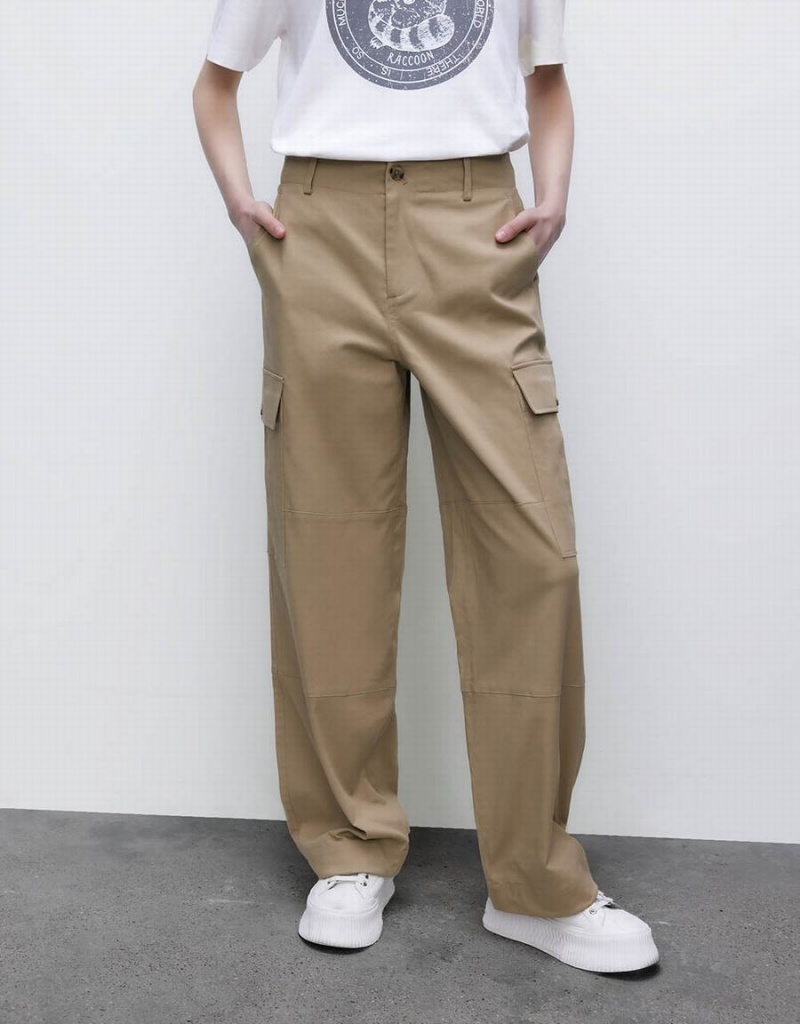 Khaki Women's Urban Revivo Wide-Leg Pants | SIV669IT