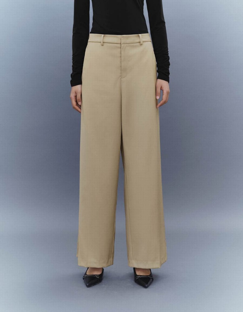 Khaki Women's Urban Revivo Wide-Leg Pants | WLJ464OA