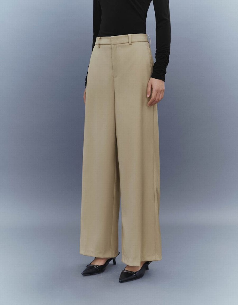 Khaki Women's Urban Revivo Wide-Leg Pants | WLJ464OA