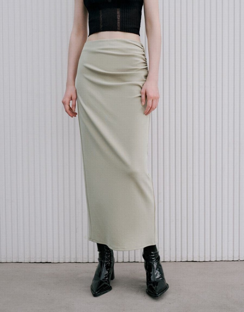 Khaki Women's Urban Revivo Wrapped Maxi Skirts | RRC1689QO