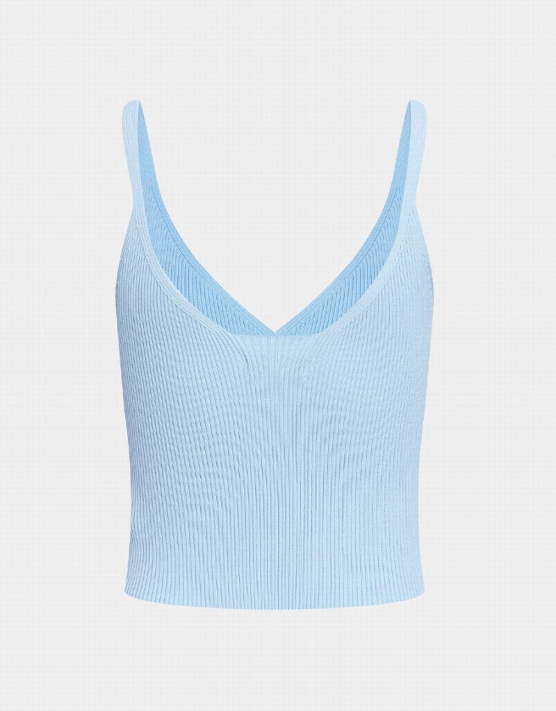 Light Blue Women's Urban Revivo Ribbed Knit V Neck Cami Tank Top | PUR2274LM