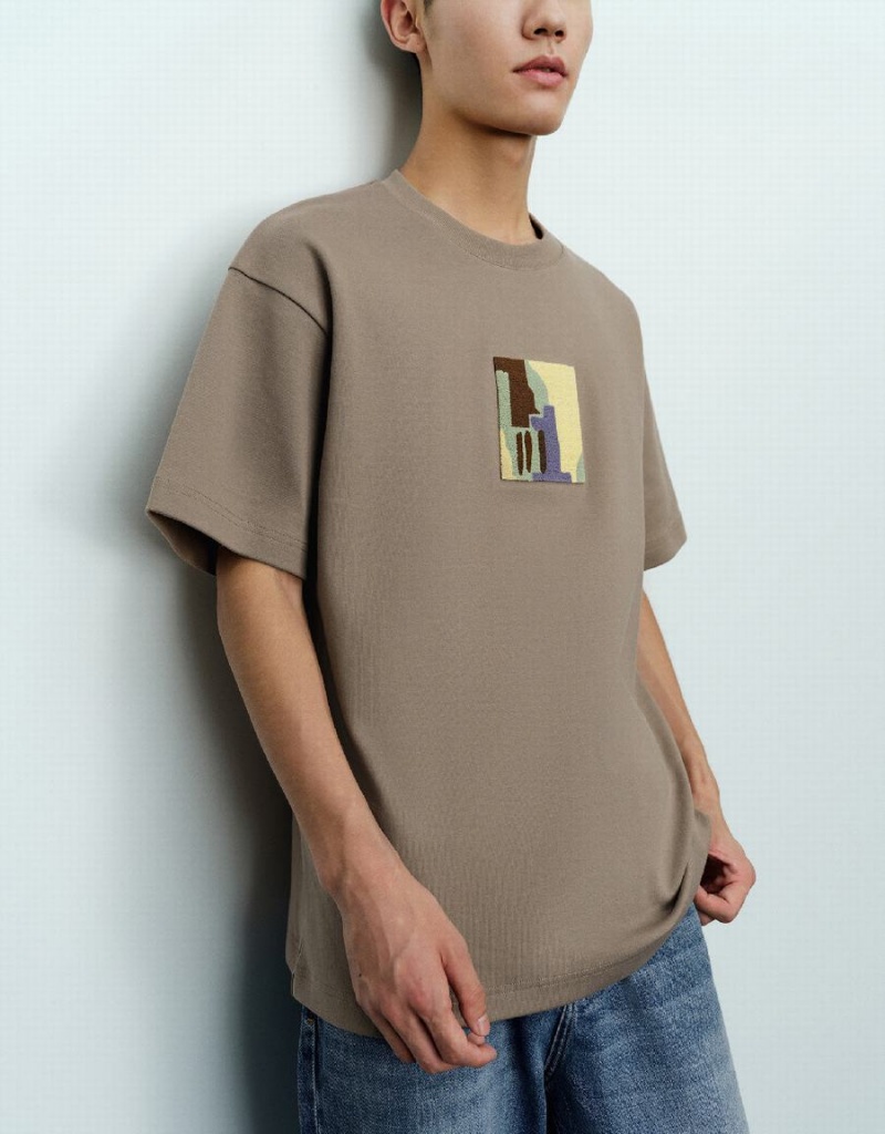 Light Brown Men's Urban Revivo Straight Knitted T Shirts | SIG678YS