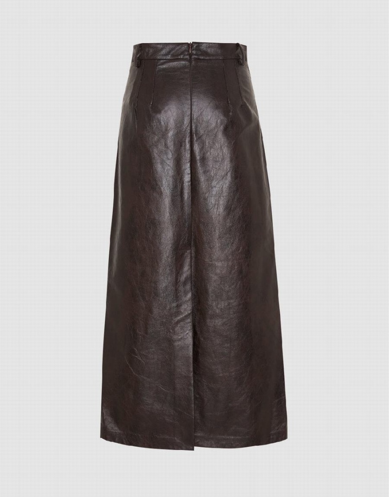 Light Brown Women's Urban Revivo Vegan Leather Maxi Straight Skirts | BGJ9375EV