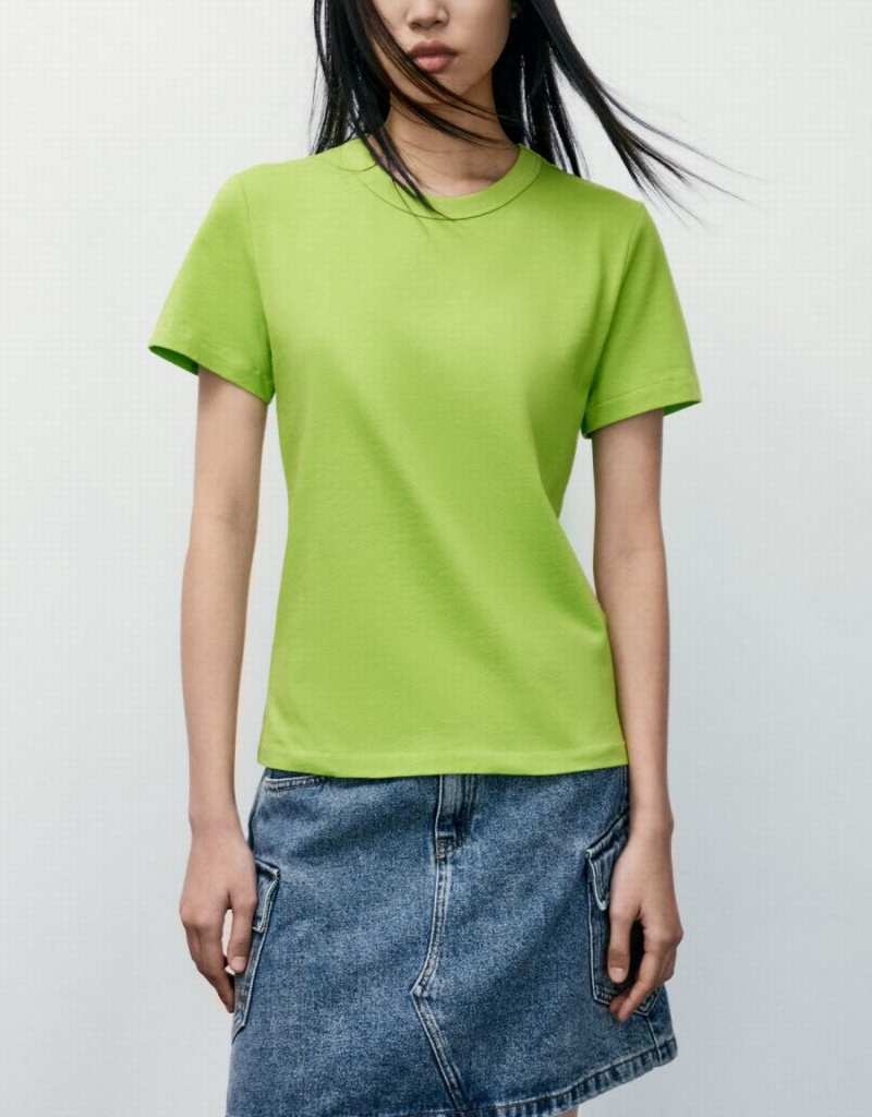 Light Green Women's Urban Revivo Basic Crew Neck T Shirts | WZD5849TG