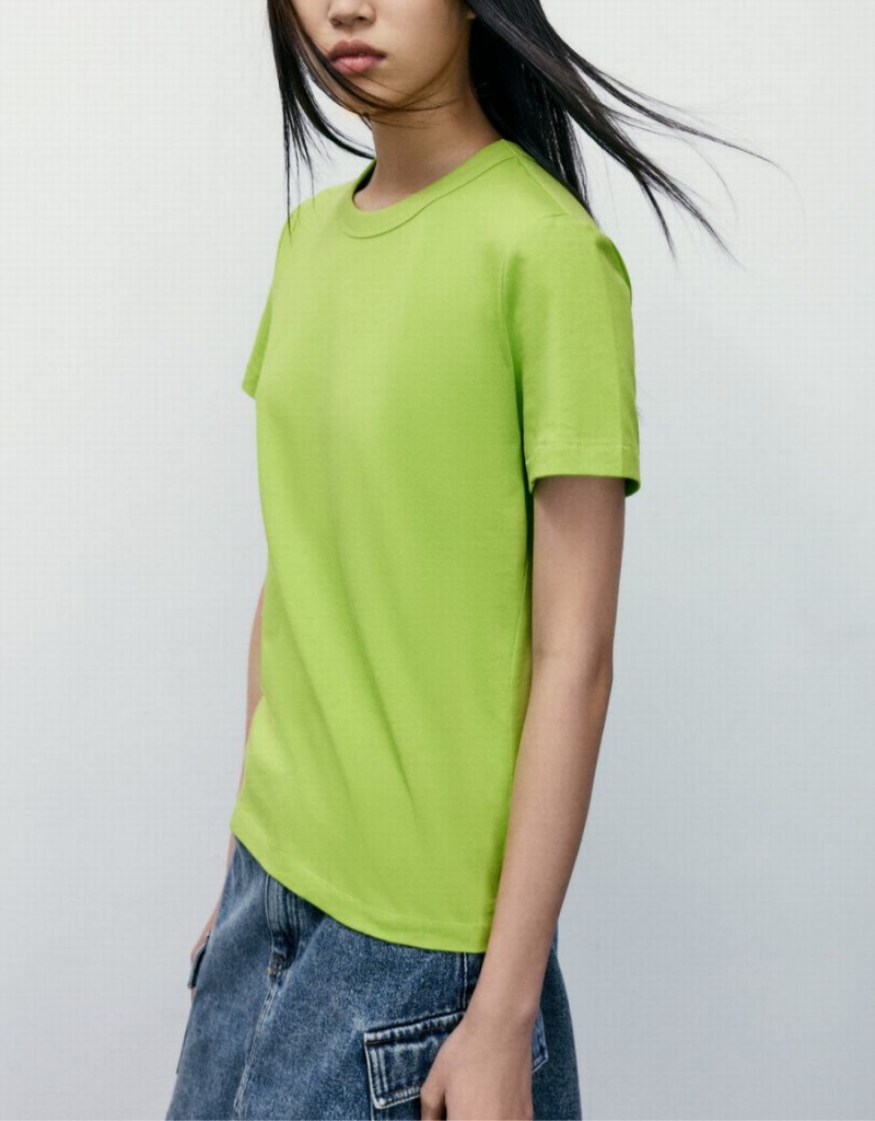 Light Green Women's Urban Revivo Basic Crew Neck T Shirts | WZD5849TG