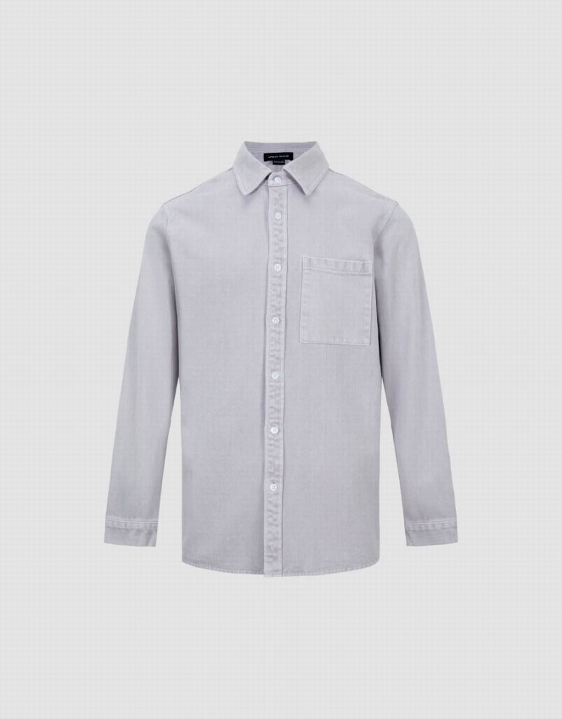 Light Grey Men's Urban Revivo Button Up Loose Denim Shirts | NWG10041NO