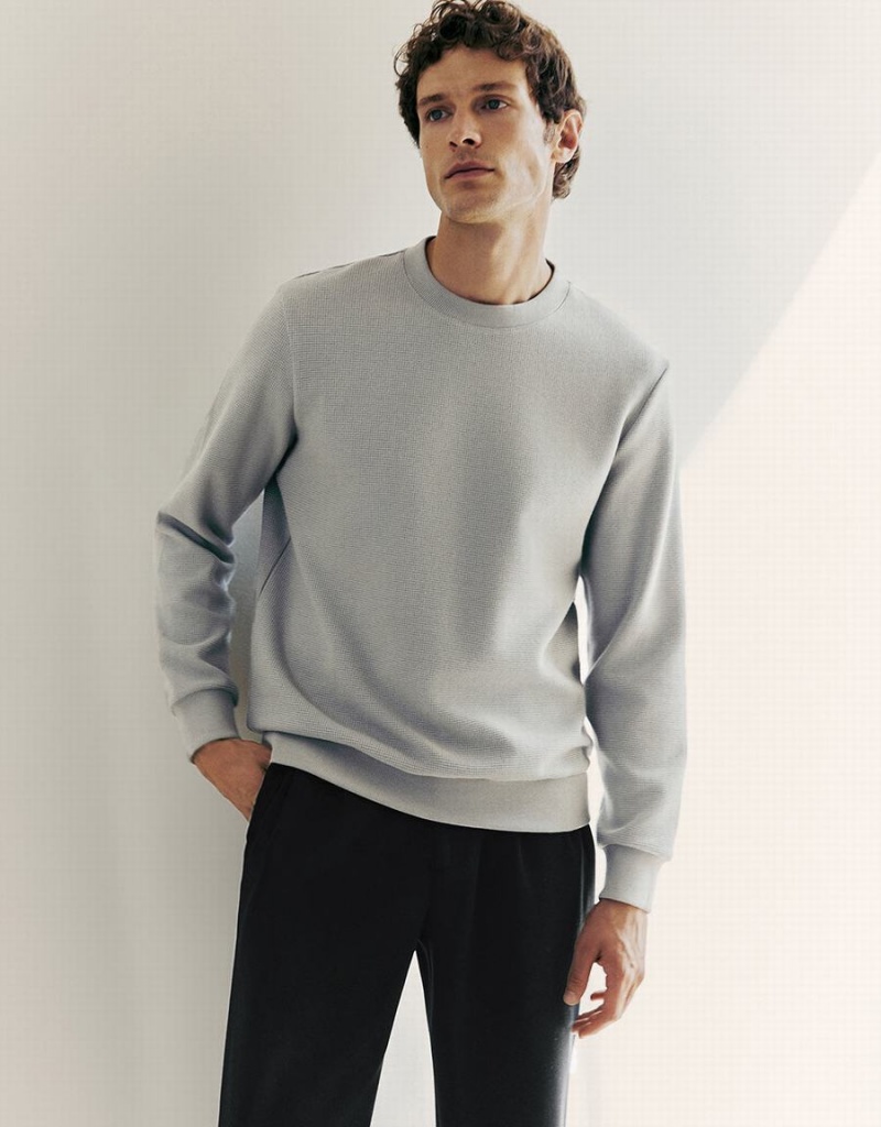 Light Grey Men's Urban Revivo Crew Neck Sweatshirts | WCV7240SR