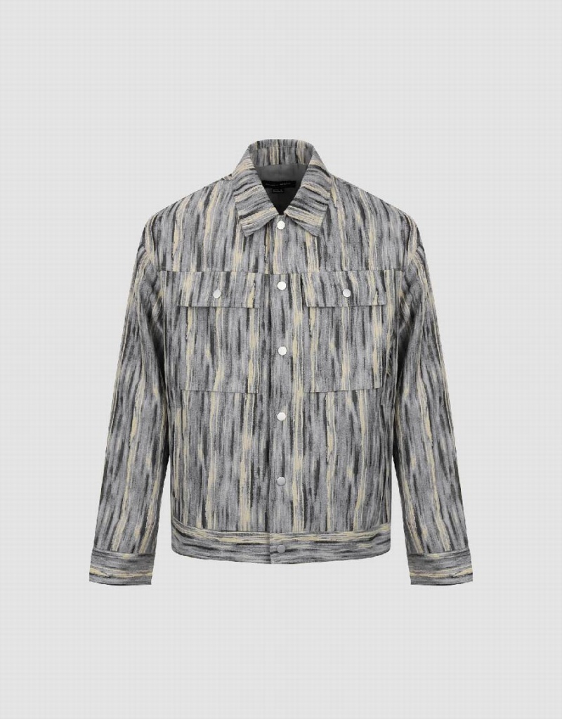 Light Grey Men's Urban Revivo Printed Loose Straight Jackets | OLG779EG