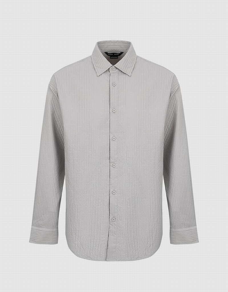 Light Grey Men's Urban Revivo Textured Button Up Loose Shirts | KOL8148TN