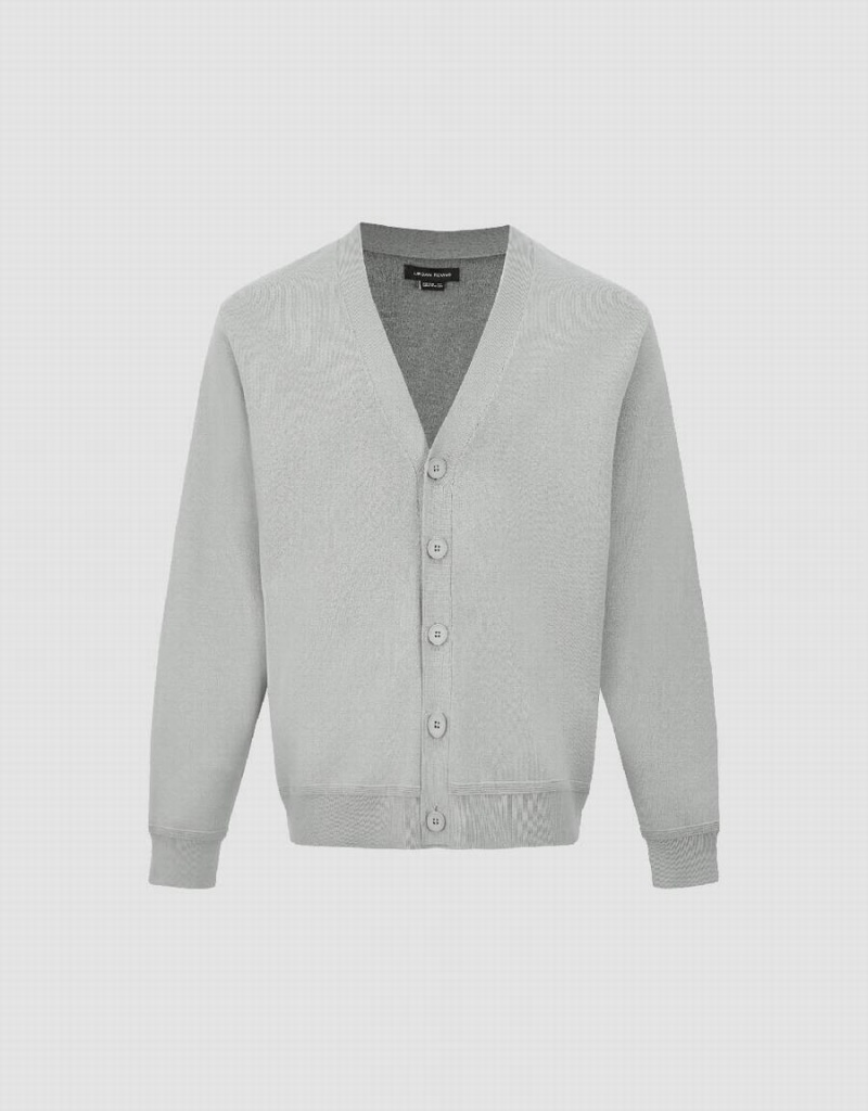 Light Grey Men's Urban Revivo V-Neck Knitted Cardigan | VTC5926QT