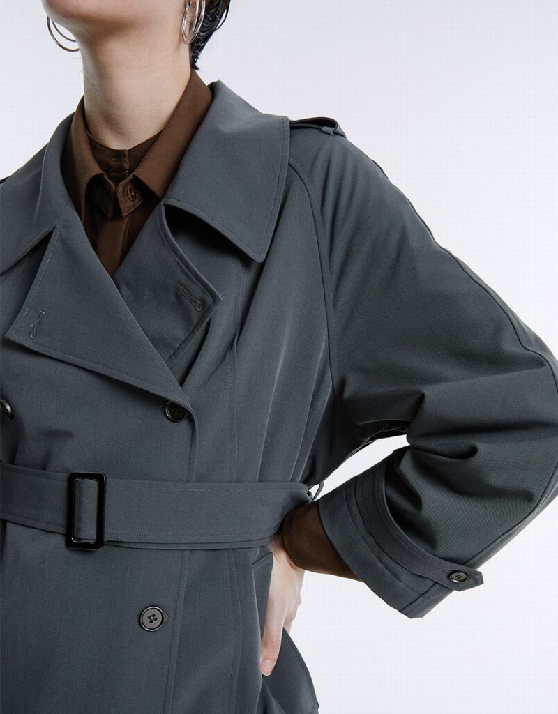 Light Grey Women's Urban Revivo Double Breasted Belted Trench Trench Coat | MGN4672FU