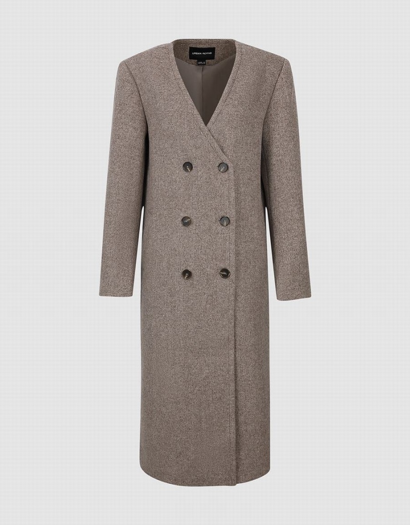 Light Grey Women's Urban Revivo Double Breasted Coats | HMJ280RM