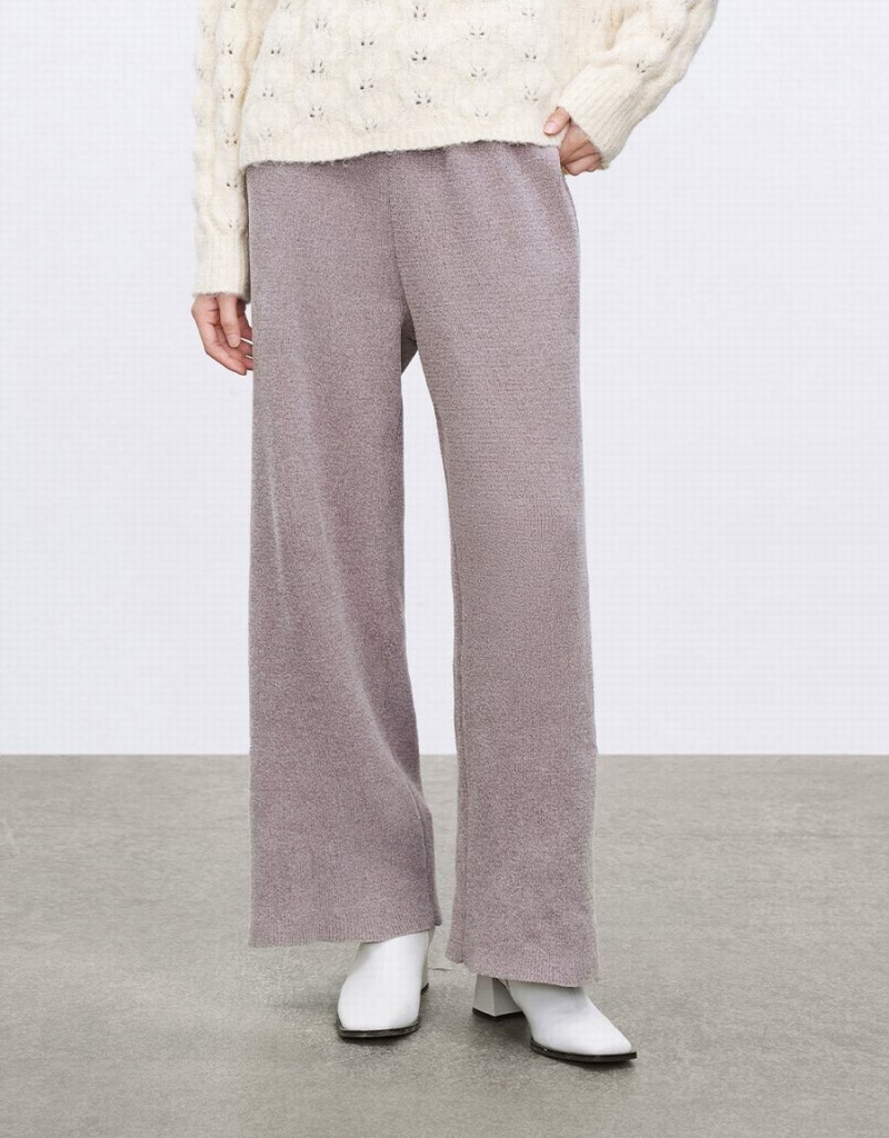 Light Grey Women's Urban Revivo Drawstring Straight Leg Knit Pants | IFU718PF