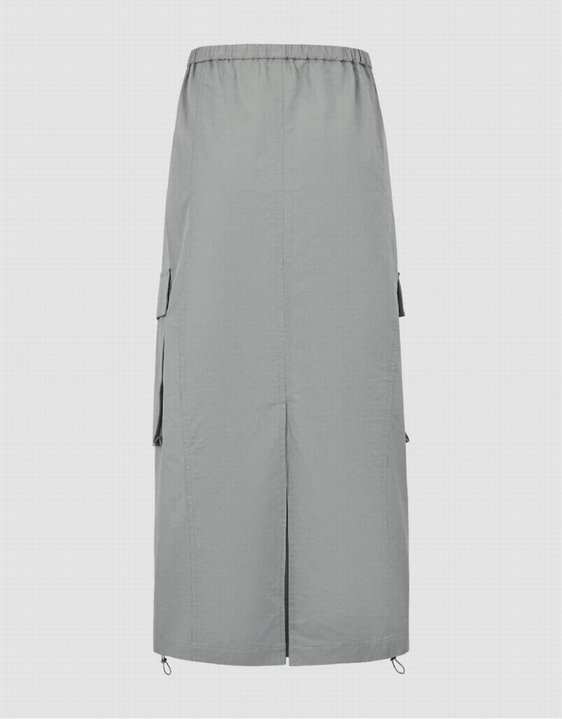 Light Grey Women's Urban Revivo Elastic Waist Midi A-Line Skirts | YUE6758RL