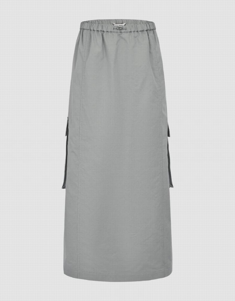 Light Grey Women\'s Urban Revivo Elastic Waist Midi A-Line Skirts | YUE6758RL