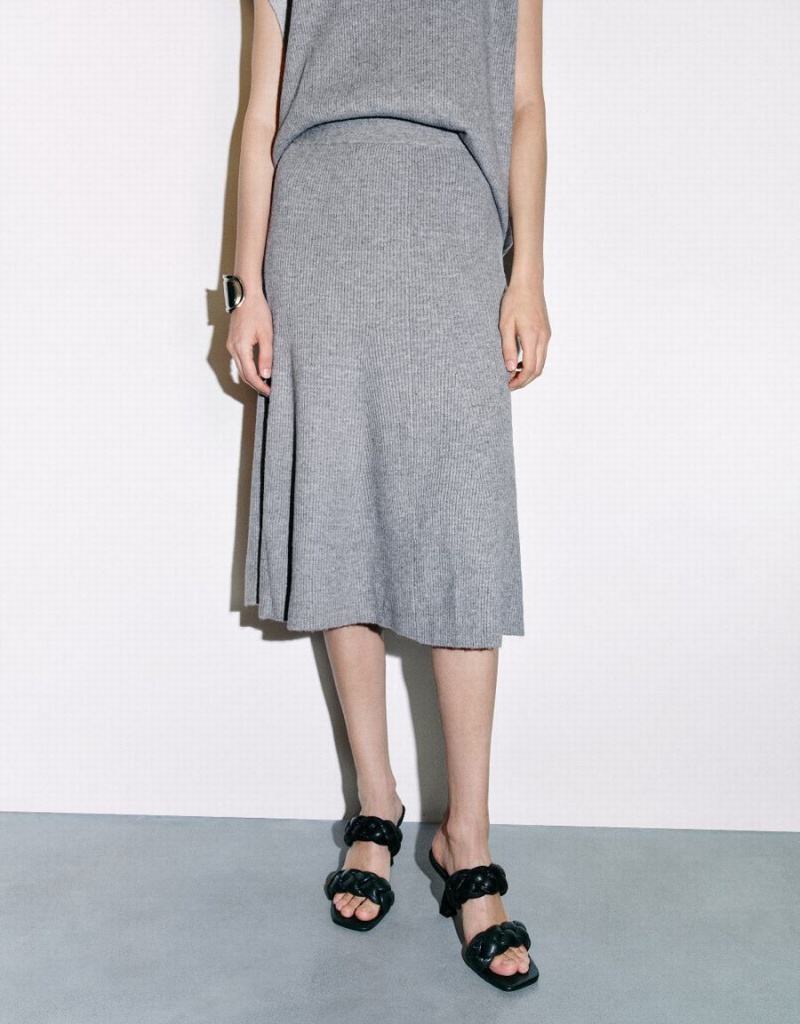 Light Grey Women's Urban Revivo Midi A-Line Knitted Skirts | TQH3094HX