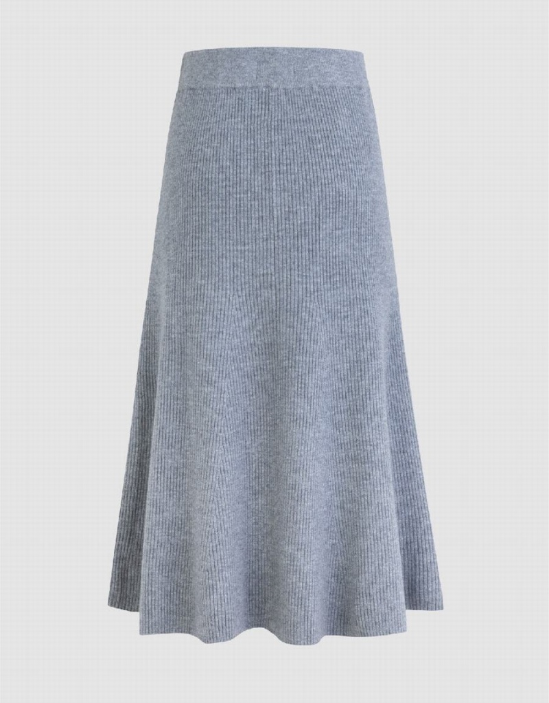 Light Grey Women's Urban Revivo Midi A-Line Knitted Skirts | TQH3094HX