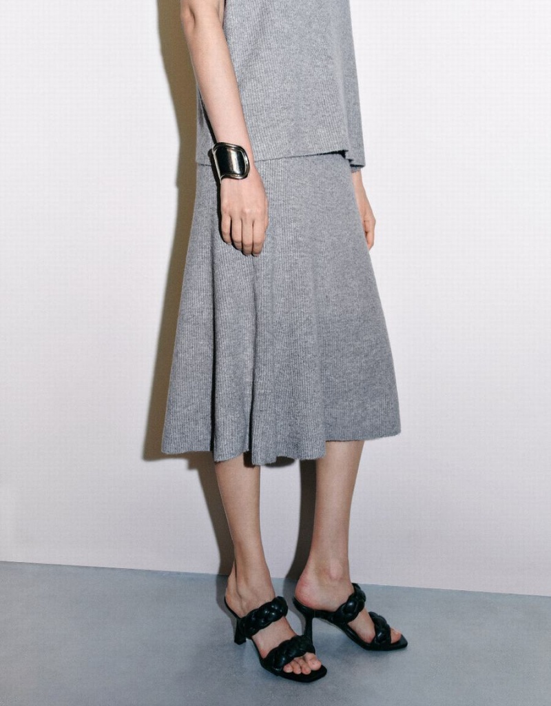 Light Grey Women's Urban Revivo Midi A-Line Knitted Skirts | TQH3094HX