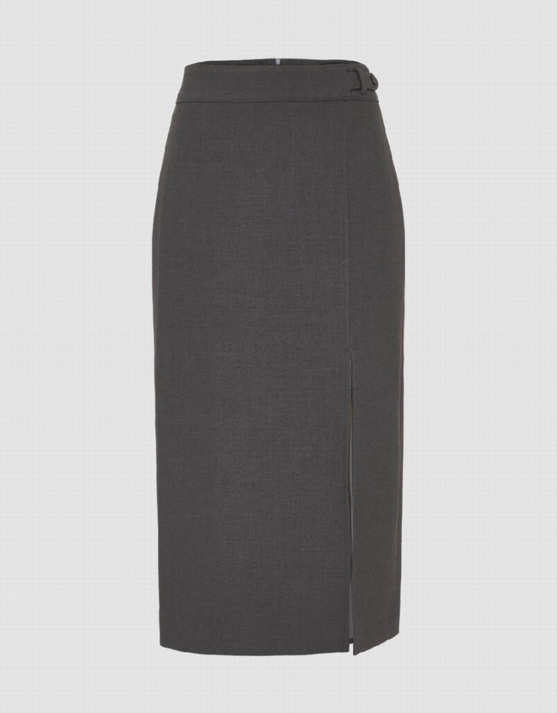 Light Grey Women\'s Urban Revivo Midi Straight Skirts | LQJ2753MD