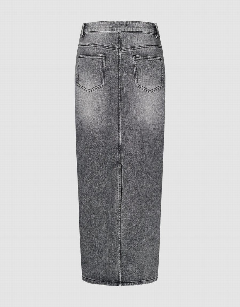 Light Grey Women's Urban Revivo Midi Straight Denim Skirts | KPH8370XP