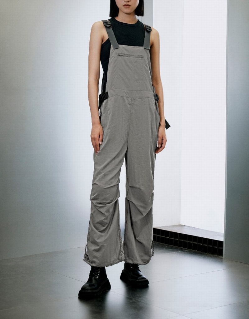 Light Grey Women's Urban Revivo Overall With Front Zipper Pocket Pants | GUF7847CM