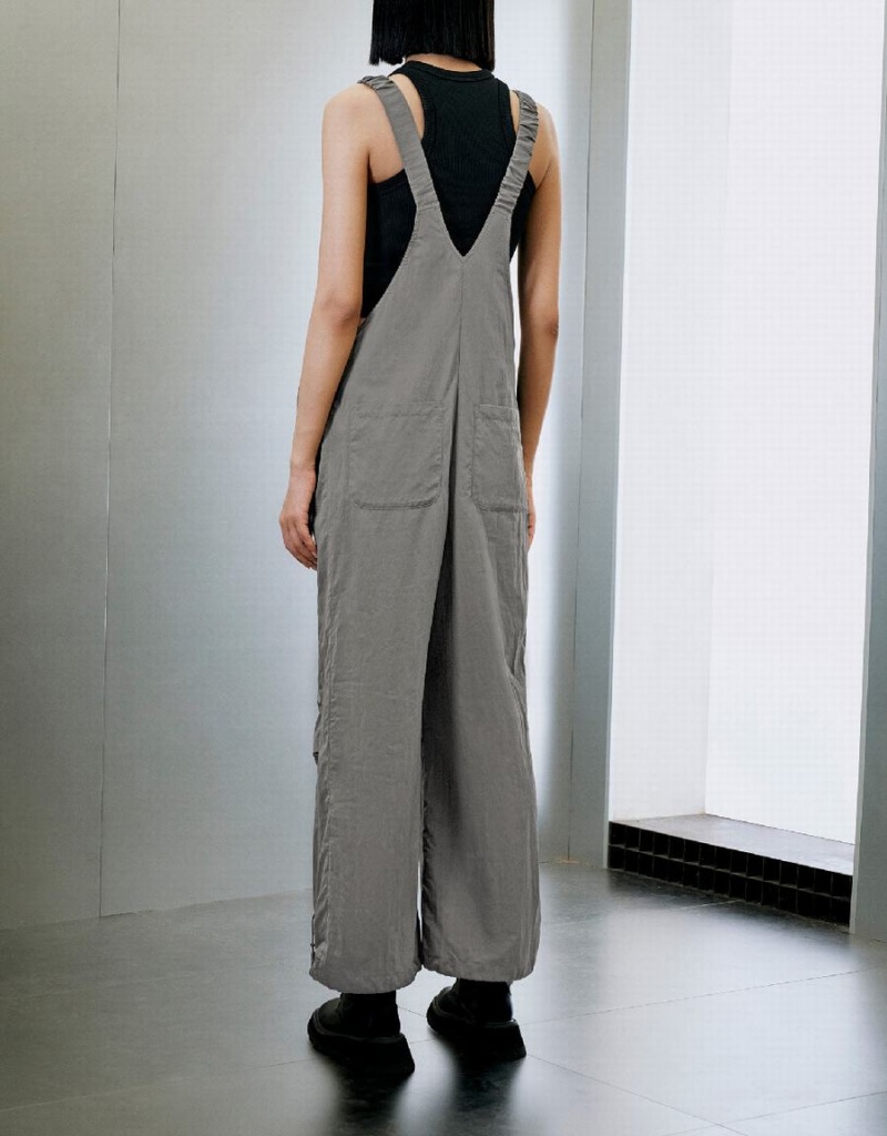 Light Grey Women's Urban Revivo Overall With Front Zipper Pocket Pants | GUF7847CM