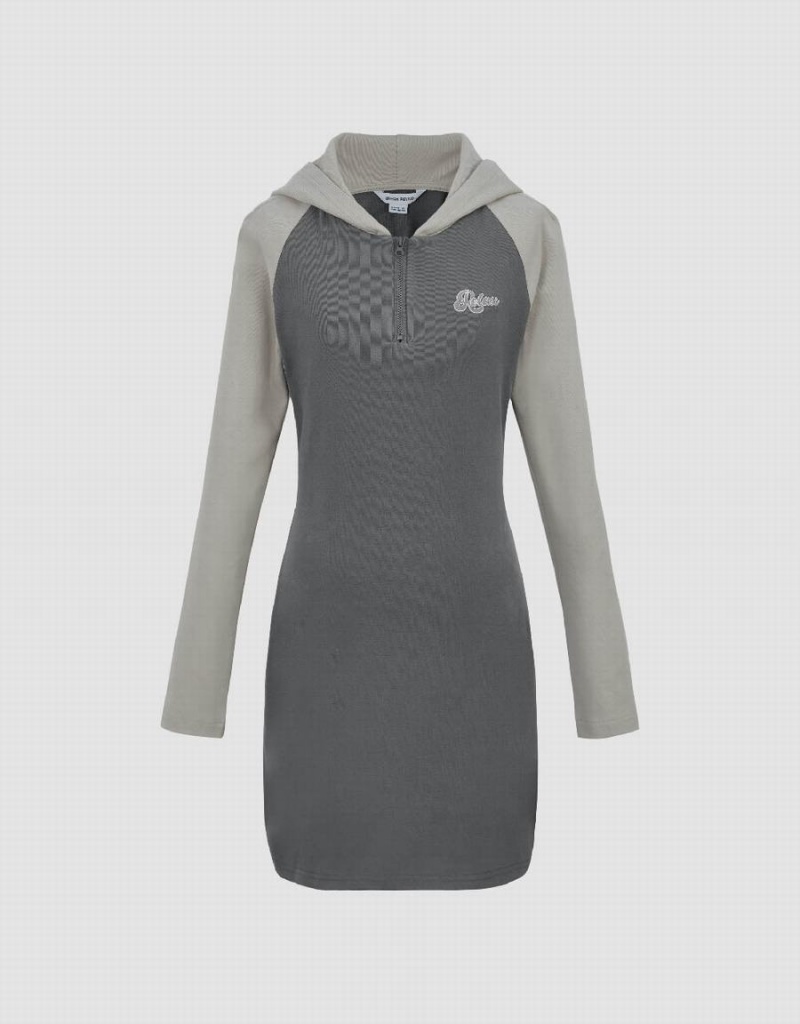 Light Grey Women's Urban Revivo Raglan Sleeve Hooded Skinny Dress | GMN7527JH