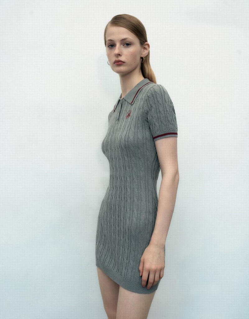 Light Grey Women's Urban Revivo Rib Knitted Dress | JPU2568JI