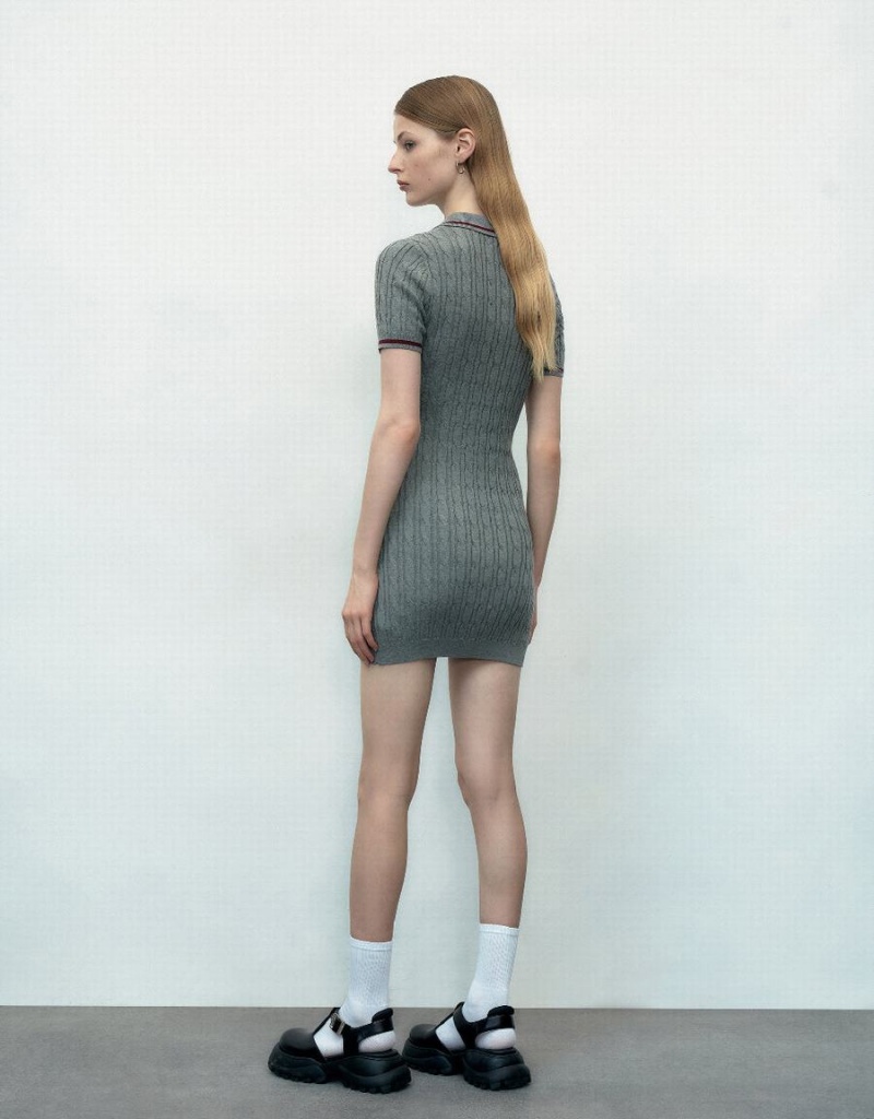 Light Grey Women's Urban Revivo Rib Knitted Dress | JPU2568JI