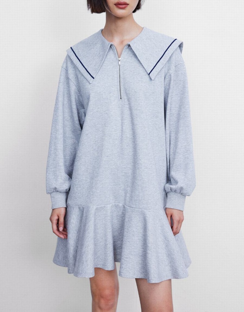 Light Grey Women's Urban Revivo Ruffled Cotton Dress | XXC468TH