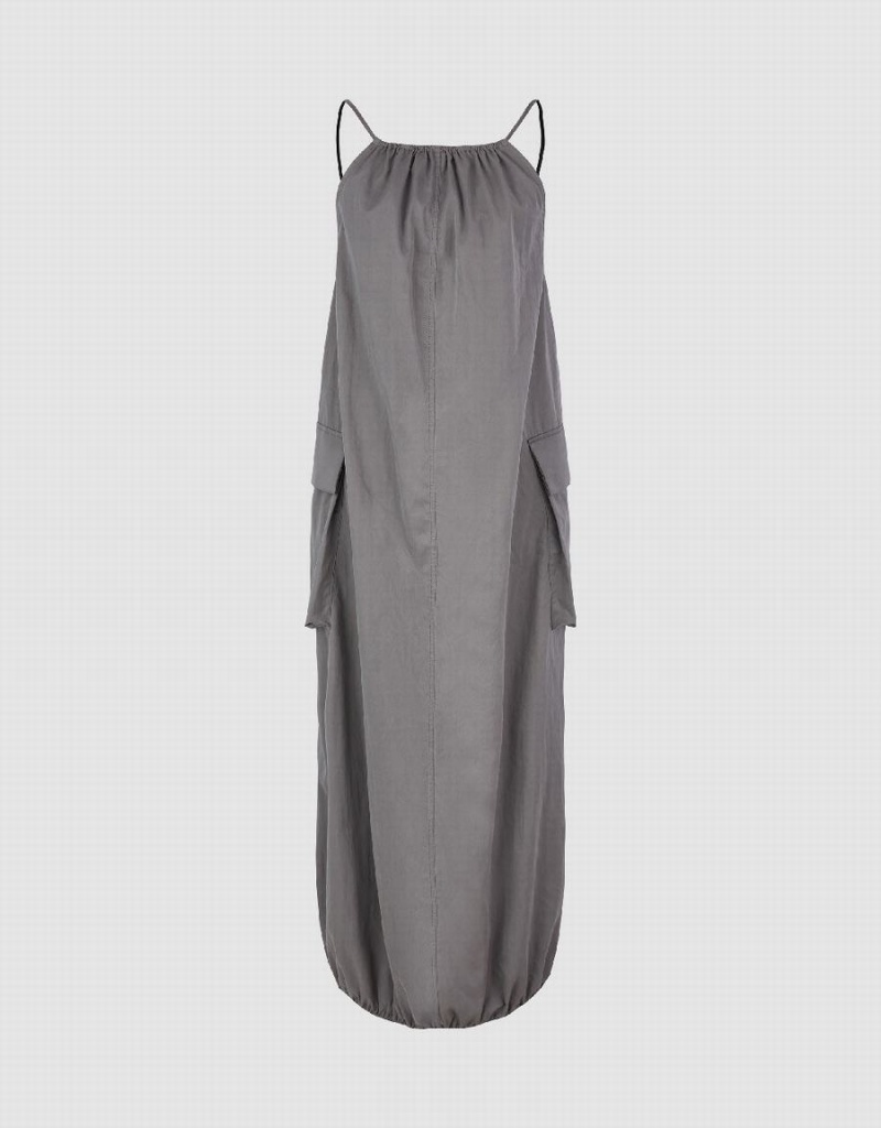 Light Grey Women's Urban Revivo Sleeveless Off-Shoulder Straight Dress | ASS3370QS