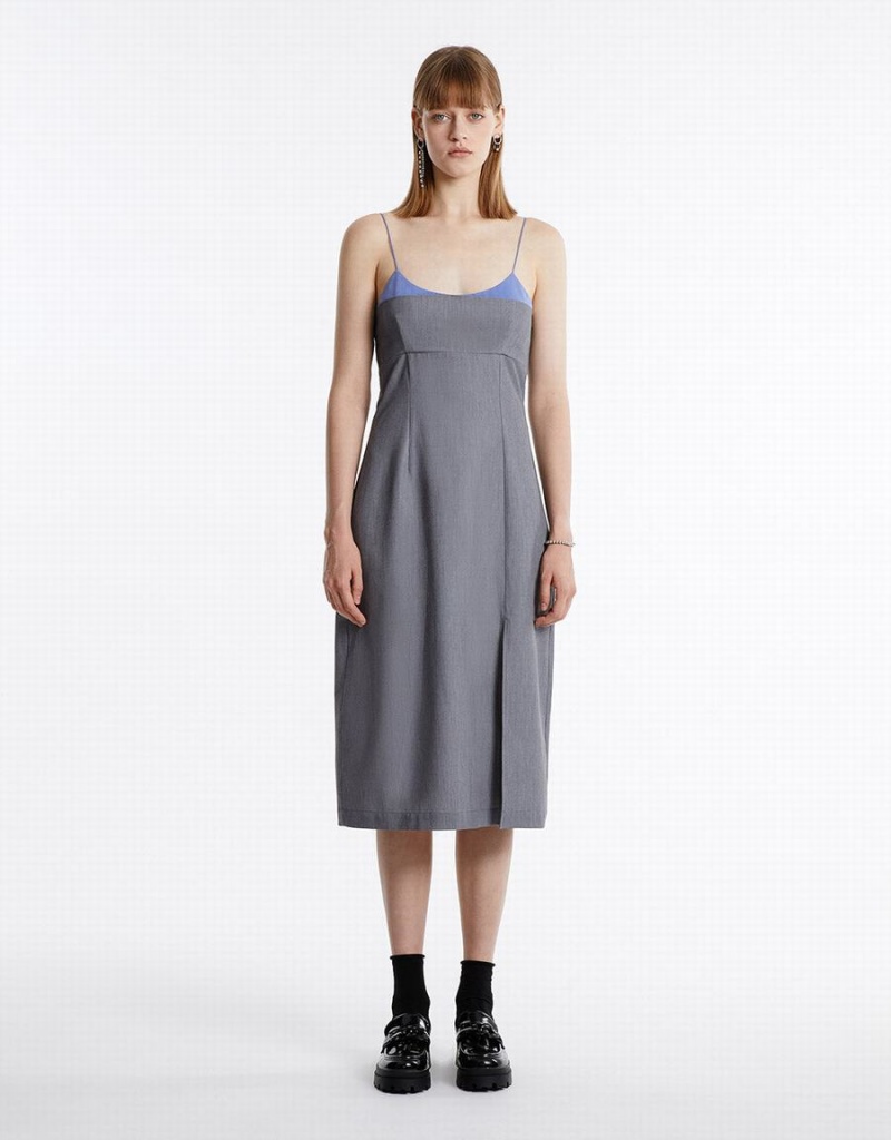 Light Grey Women's Urban Revivo Slit Hem Contrast Color Dress | NHP2919AB