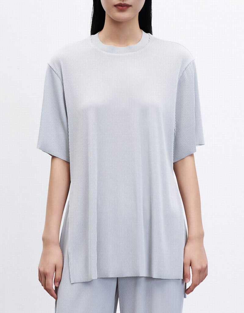 Light Grey Women's Urban Revivo Slit Hem Textured T Shirts | JPC1368RX