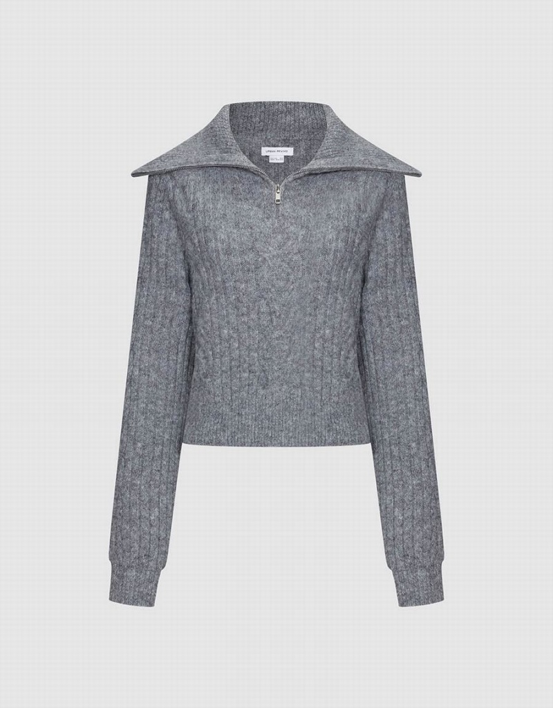 Light Grey Women's Urban Revivo Zip Half Placket Sweaters | VOS894HZ