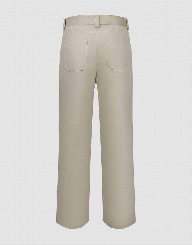 Light Khaki Men's Urban Revivo Wide-Leg Pants | NSD6473YB