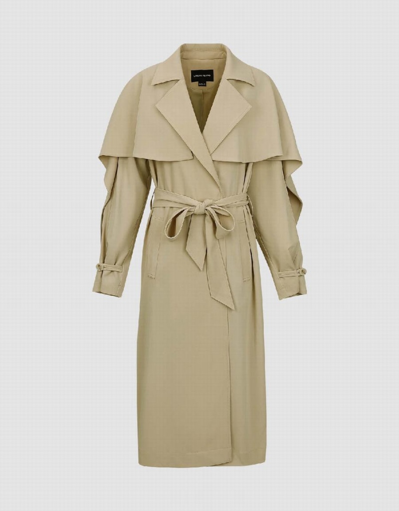 Light Khaki Women's Urban Revivo Notch Lapel With Belt Coats | NUT5883EE