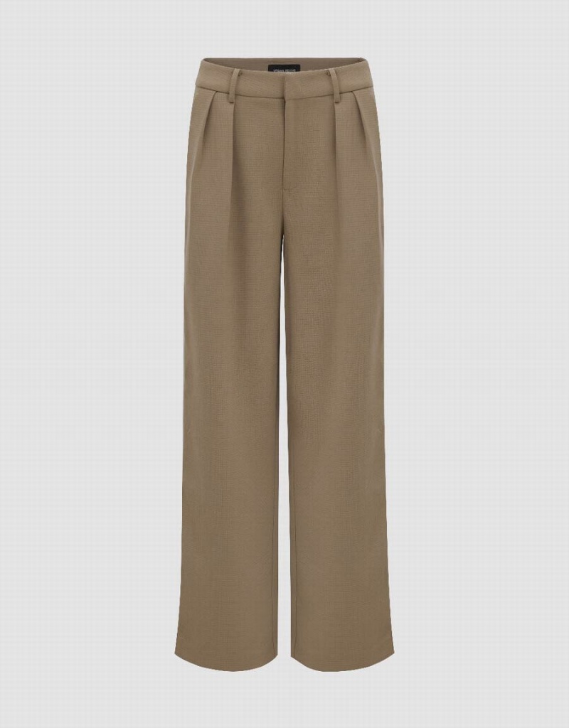 Light Khaki Women\'s Urban Revivo Tailored Wide-Leg Pants | LQP5664NV